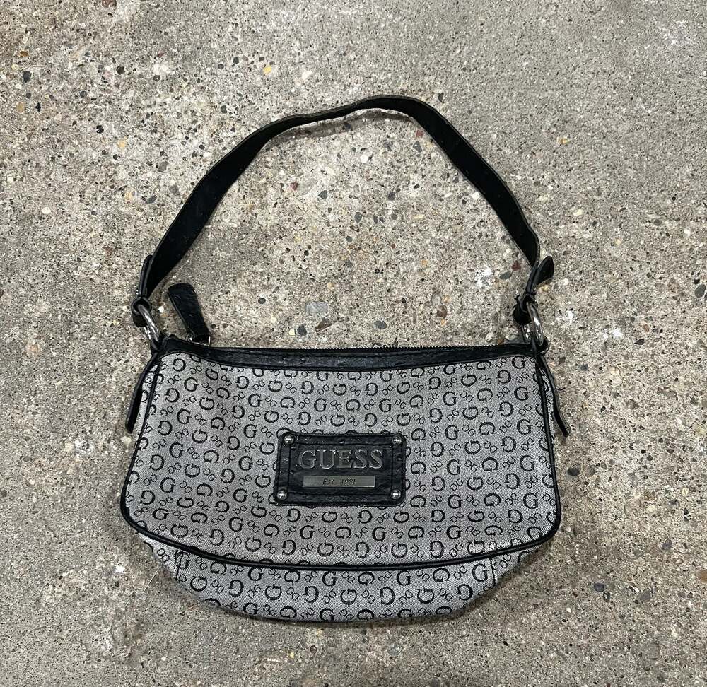 Guess Grey and Black Monogram Shoulder Bag with Strap